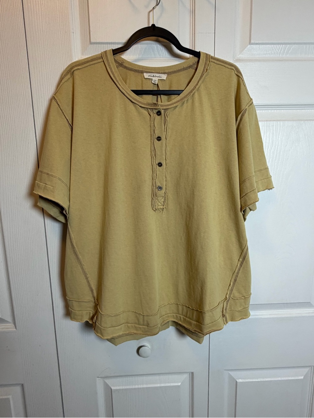 Oli & Hali Oversized Henley Tee Large Mustard Yellow Cotton NWOT